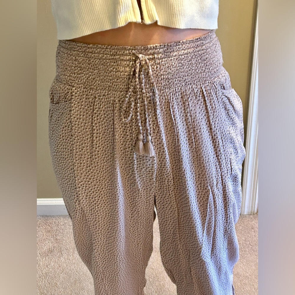 Aerie Smocked Waist Tan Gauze Pants - Picture 3 of 12